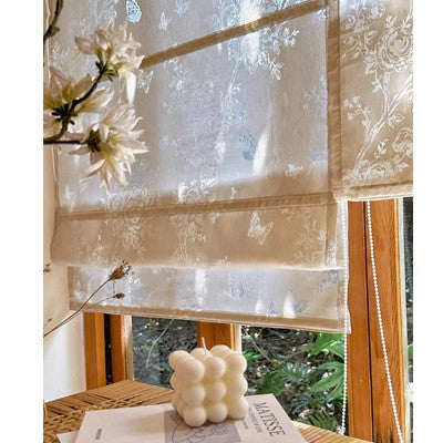 Sheer Botanical Butterfly Light Filtering Transparent Window Roman Shade