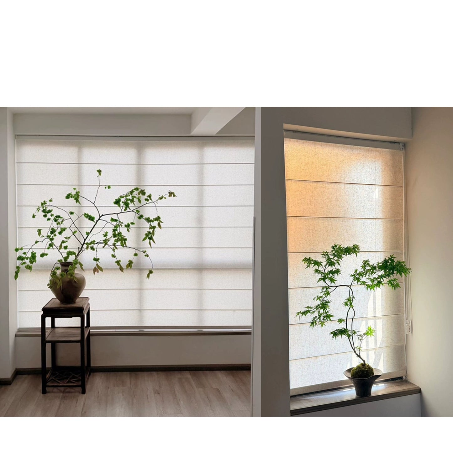 Weave Textured Light Filtering Flat Fold Roman Shade with Back Battens