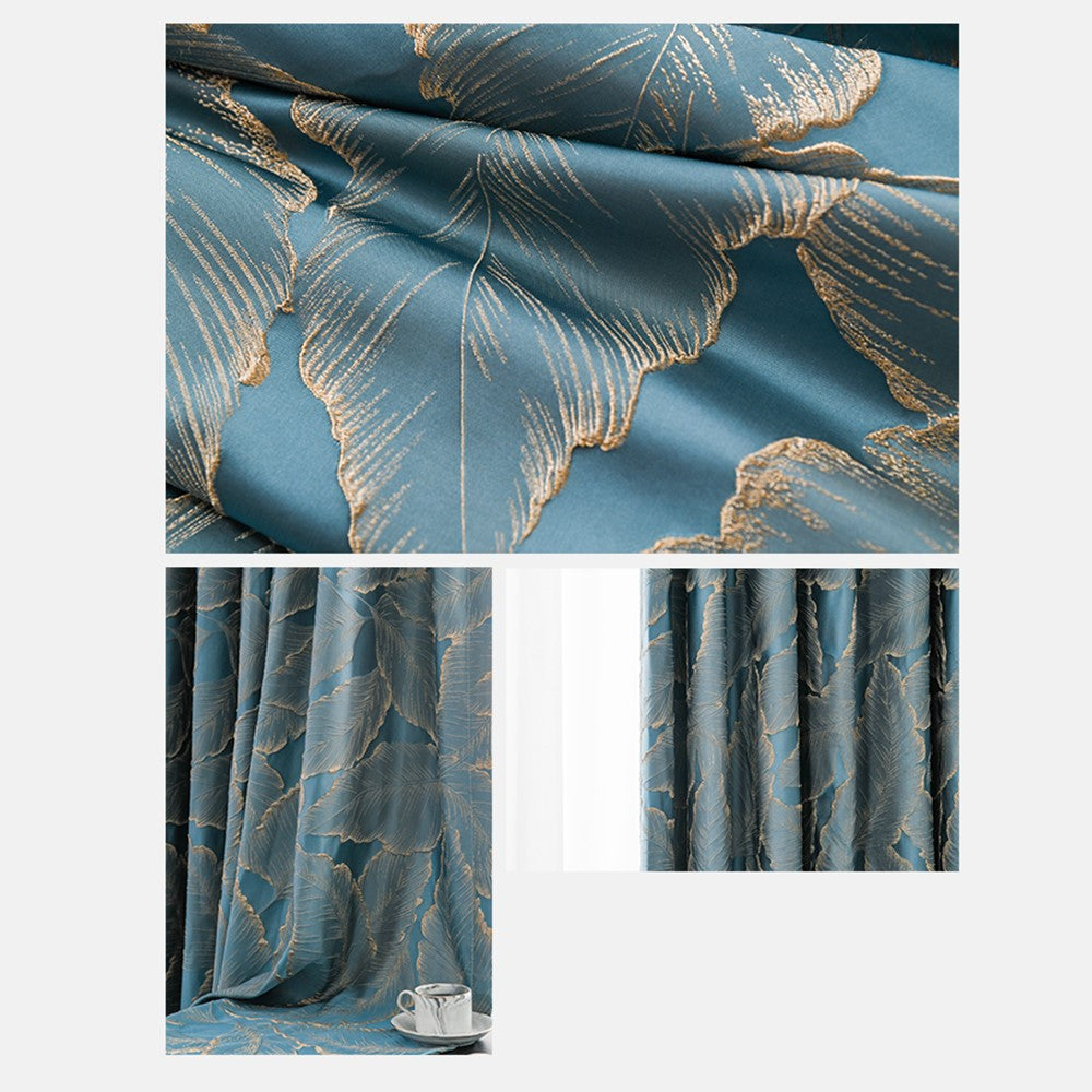 Luxe Vintage French Embossed Gold Leaf Drapery Curtains