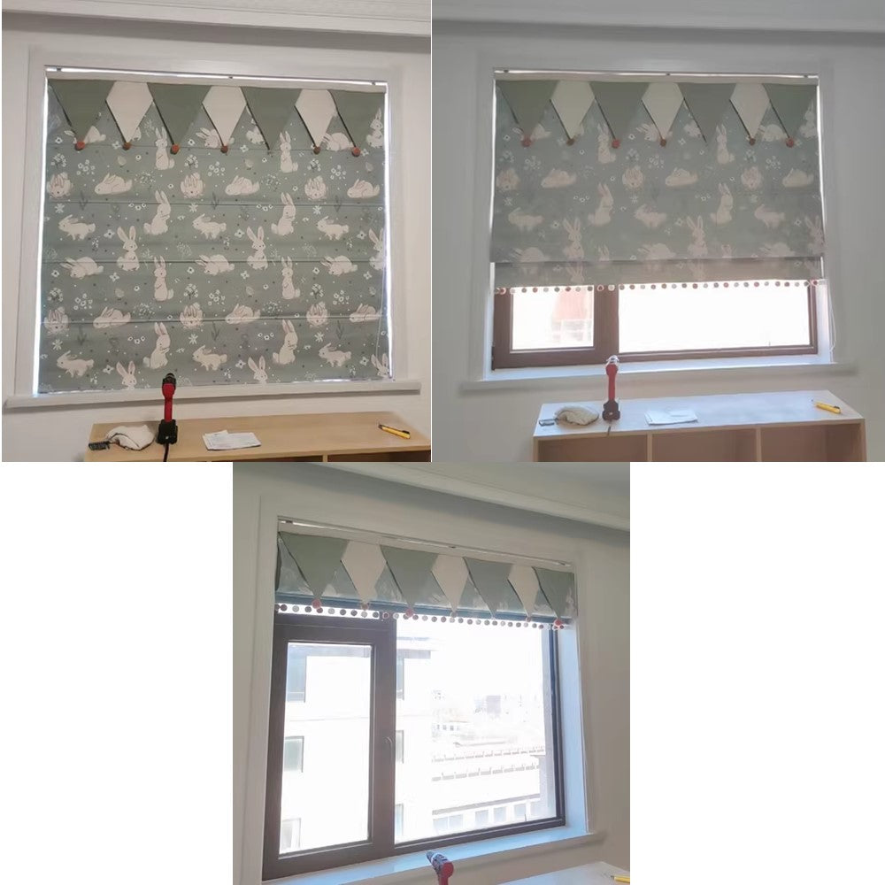 Nursery Bunny Print Pastel Window Roman Shade