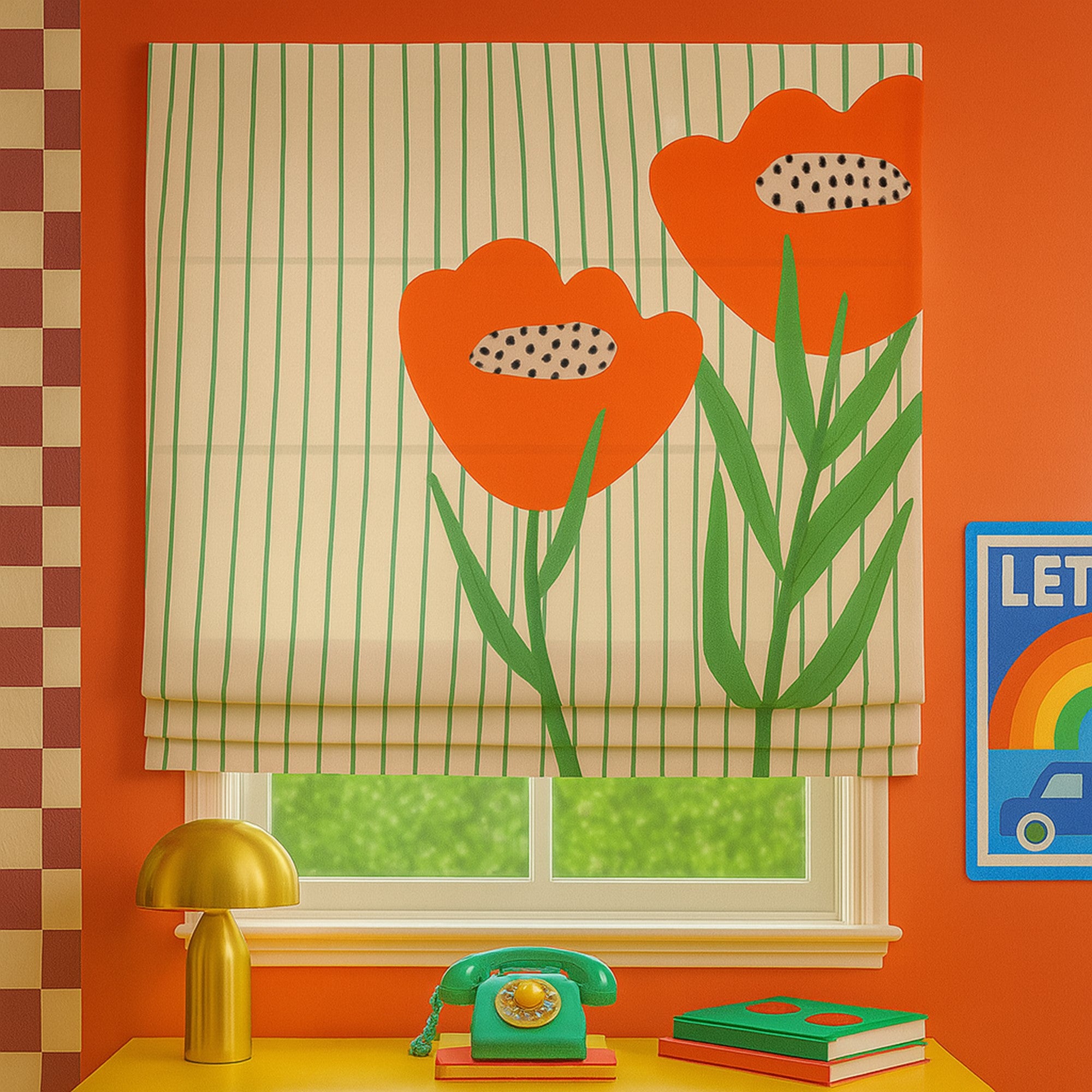 Dopamine Bloom Bold Poppy Retro Pop Colors Window Roman Shade