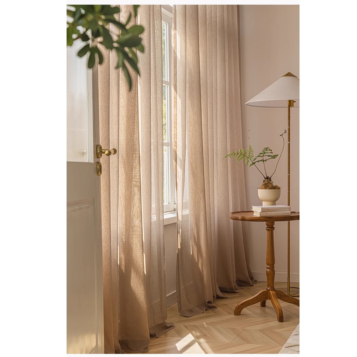 Elegant Golden Hour Sheer Linen Curtain Drapery