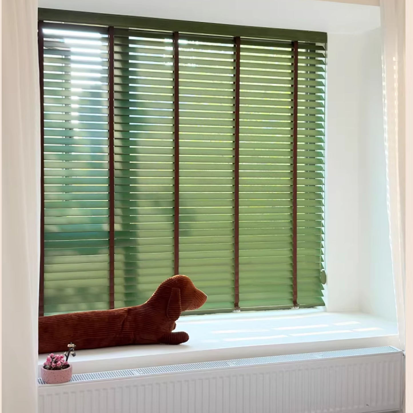 African Whitewood Venetian Blinds | Solid Wood Window Slats with Customizable Color Cloth Tapes & Decorative Straps