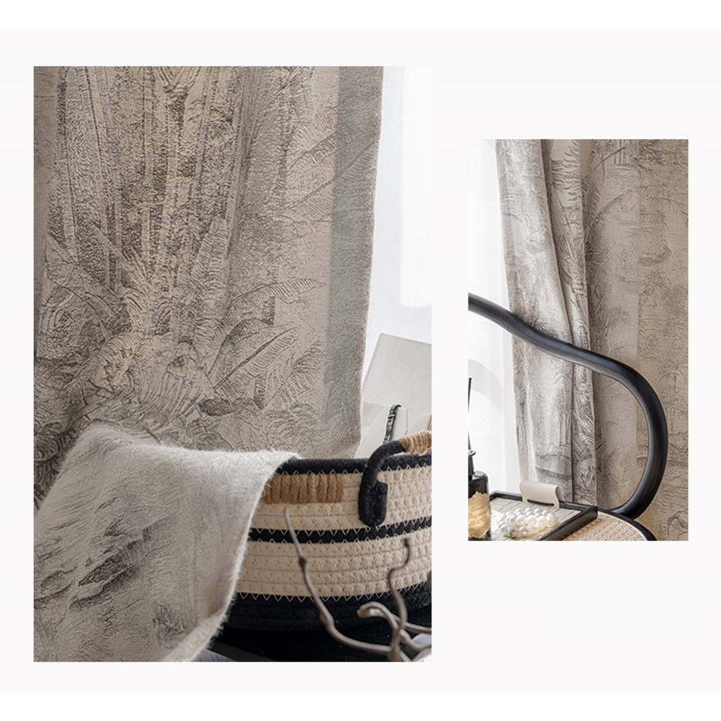 Sepia Jungle Botanical Wool Felt Window Curtains Drapery