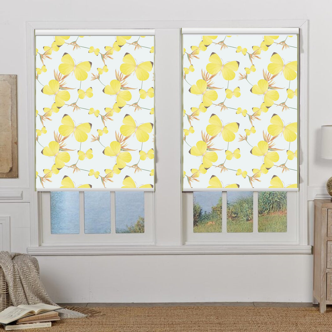 Yellow Butterflies Vintage Vibes Window Roller Shade