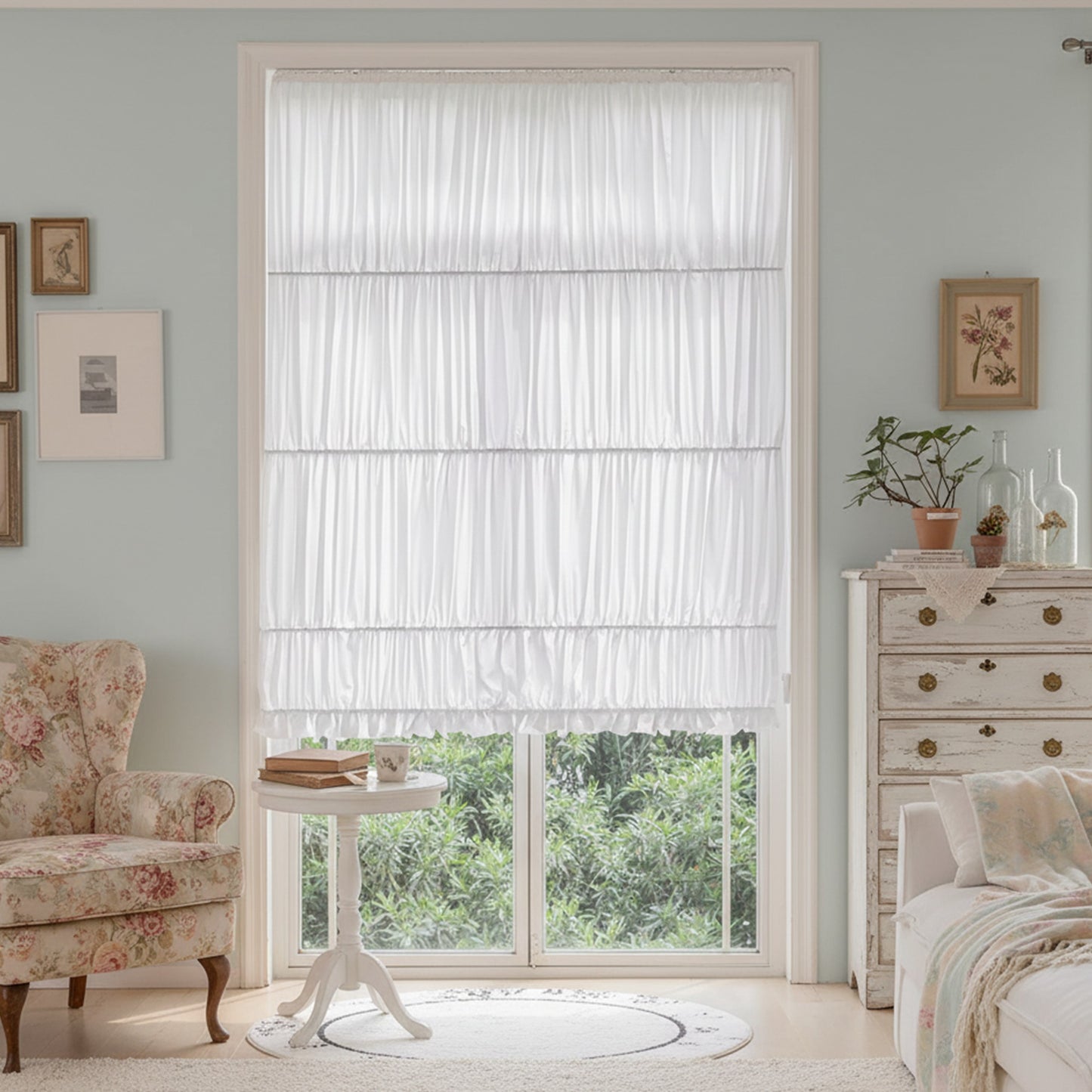 Soft Cloud Draped Aesthetic Ruffled Window Roman Shade