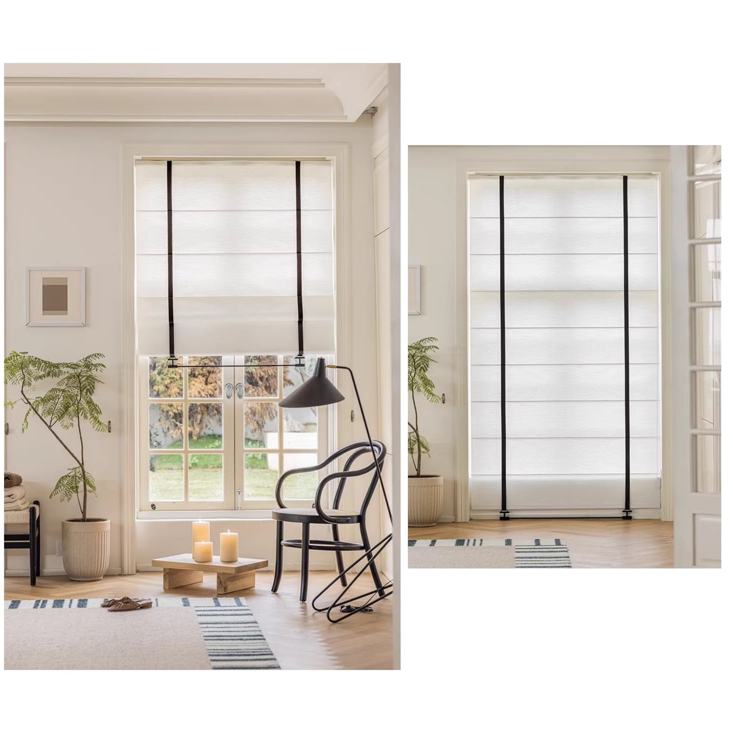 Contemporary Sleek Modern Luxe Metal and Strap Window Roman Shade