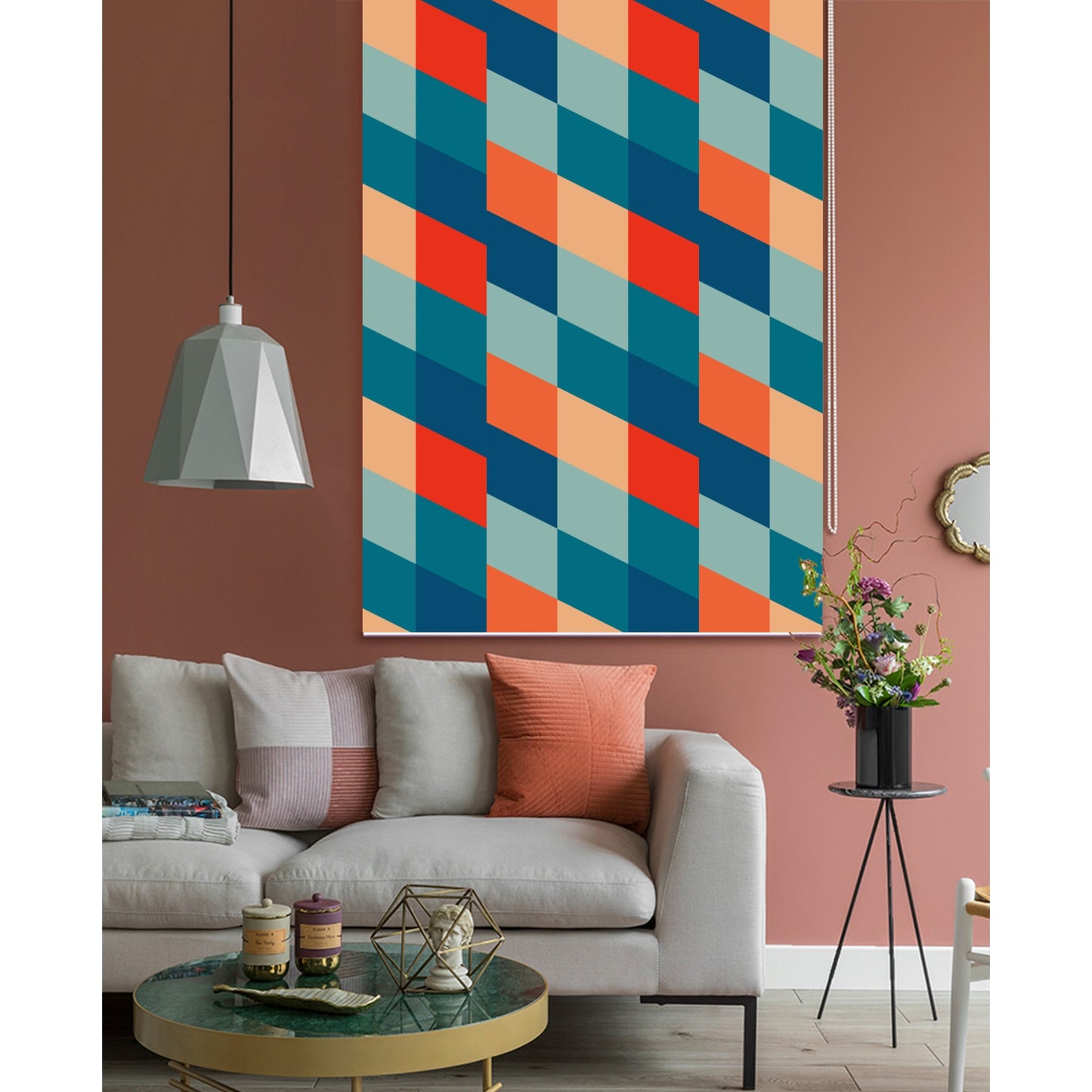 Midcentury Retro Mosaic Geometry Window Roller Shade