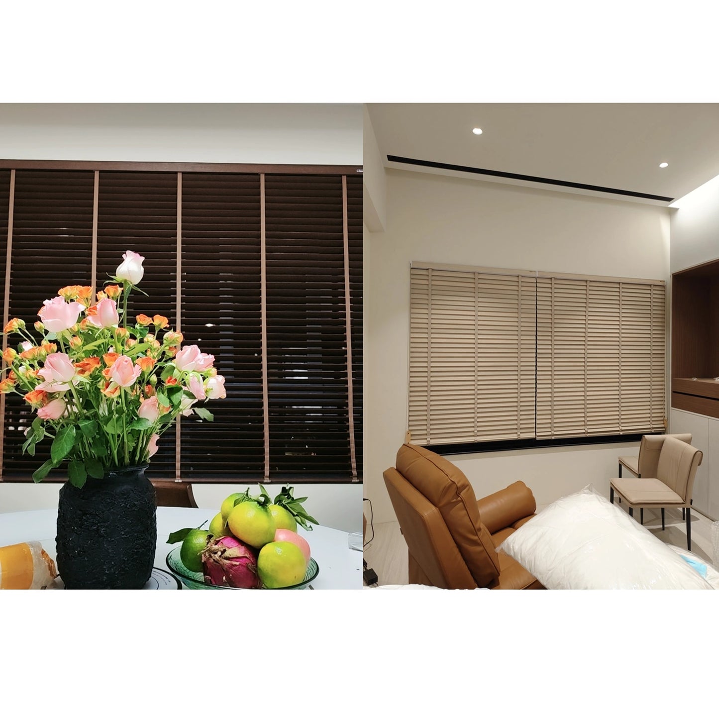 African Whitewood Venetian Blinds | Solid Wood Window Slats with Customizable Color Cloth Tapes & Decorative Straps