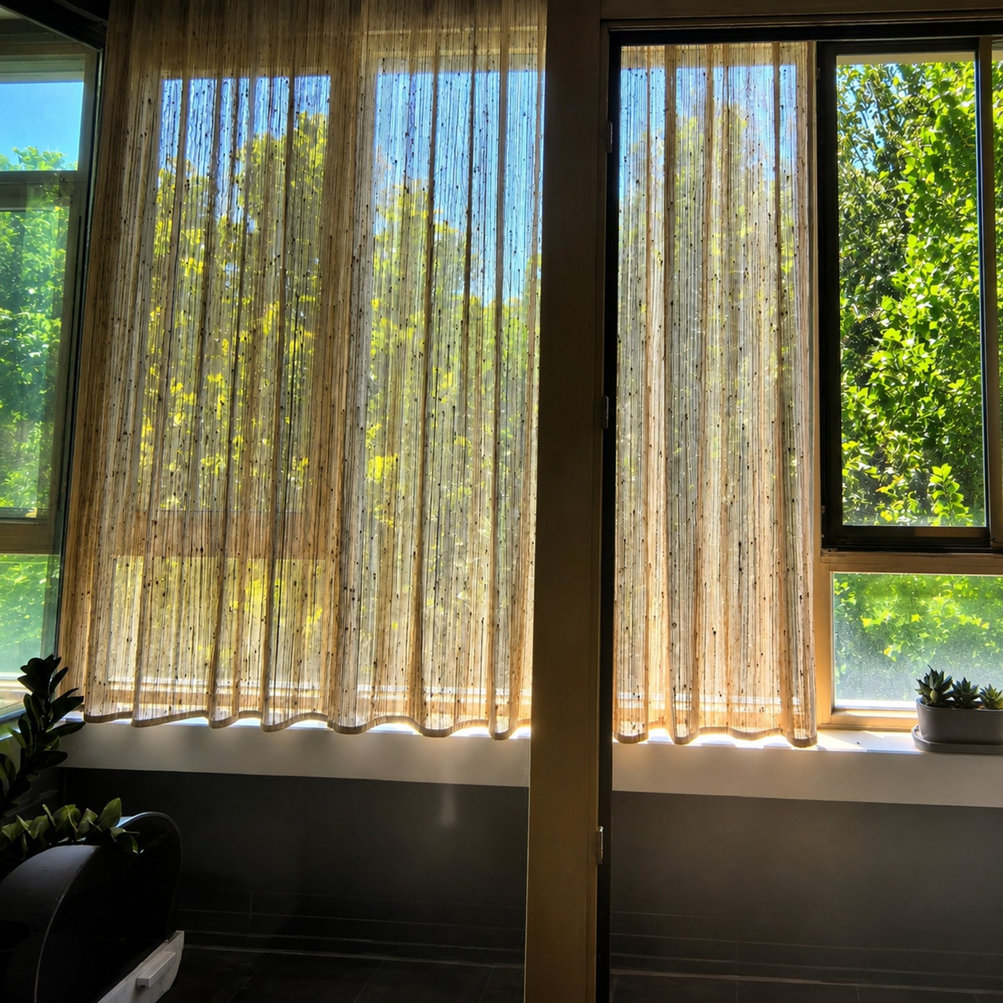 Natural Woven Fiber Curtain Rustic Light Filtering Indoor Outdoor Drapes - Curtain Track Hooks Pre-Attached