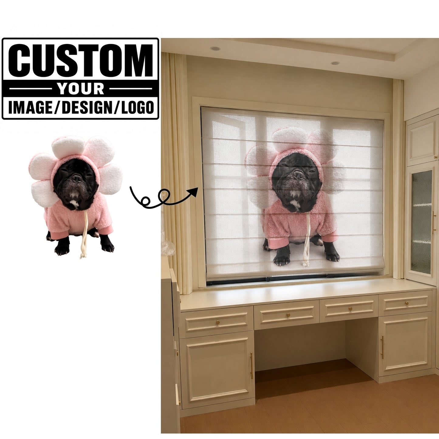Custom Print Artwork, Logo, Design Polyester Window Roman Shade
