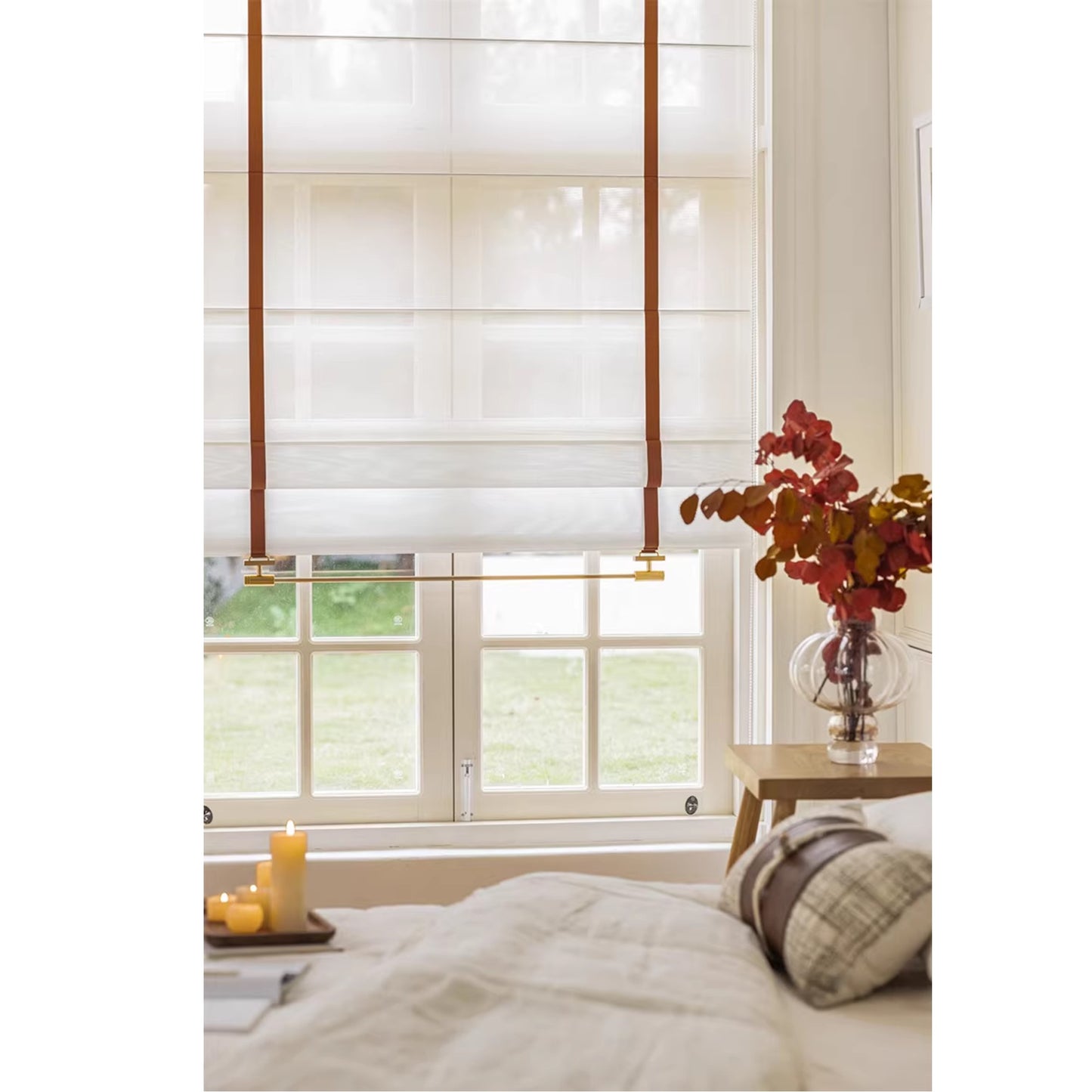 Contemporary Sleek Modern Luxe Metal and Strap Window Roman Shade