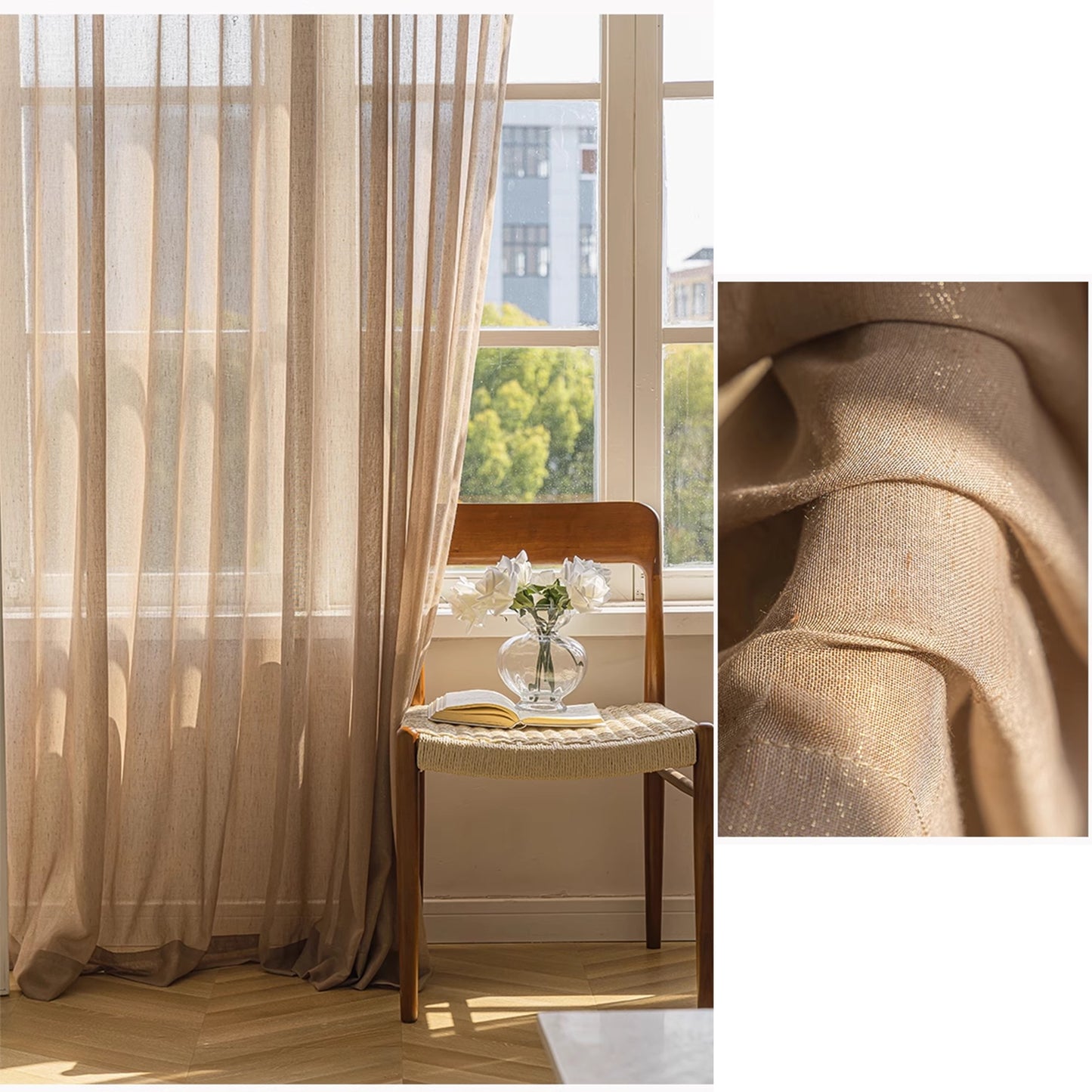 Elegant Golden Hour Sheer Linen Curtain Drapery