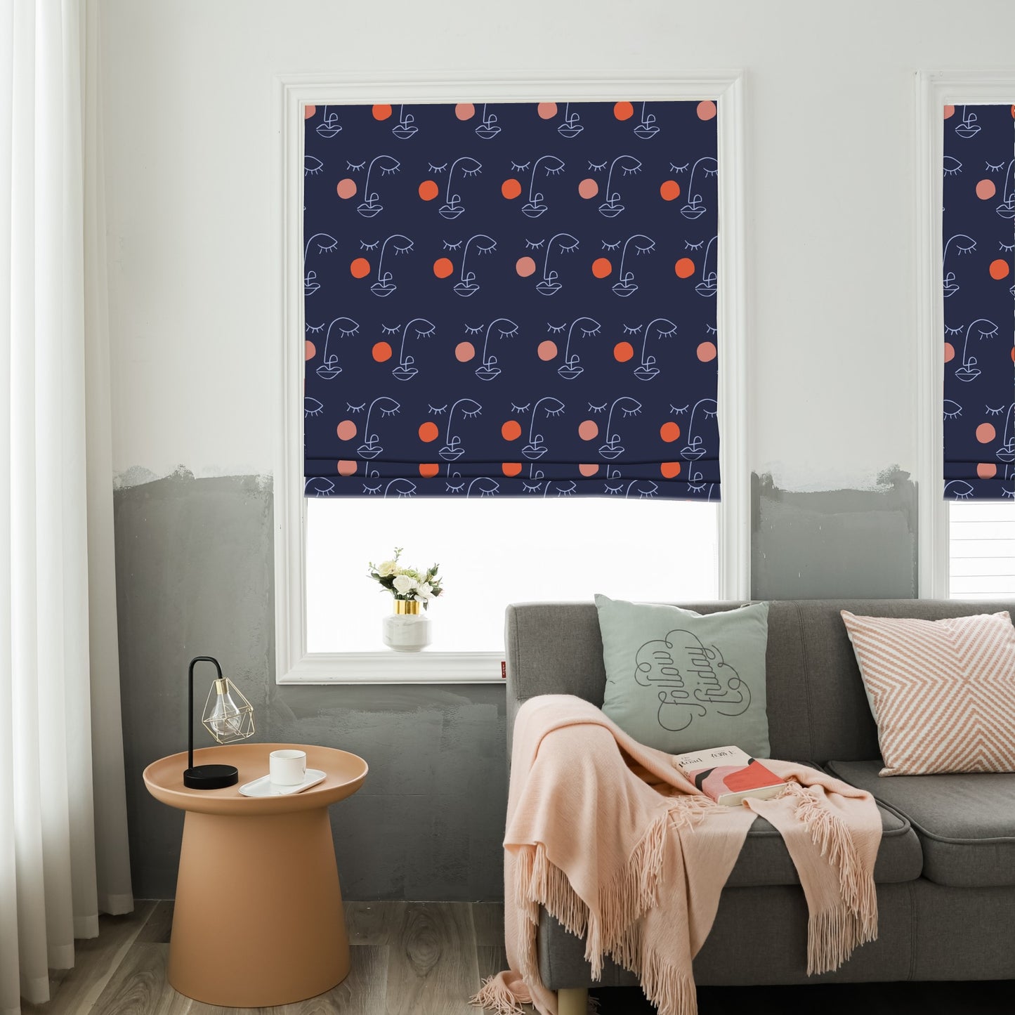 Contemporary Navy Blue Window Roman Shade