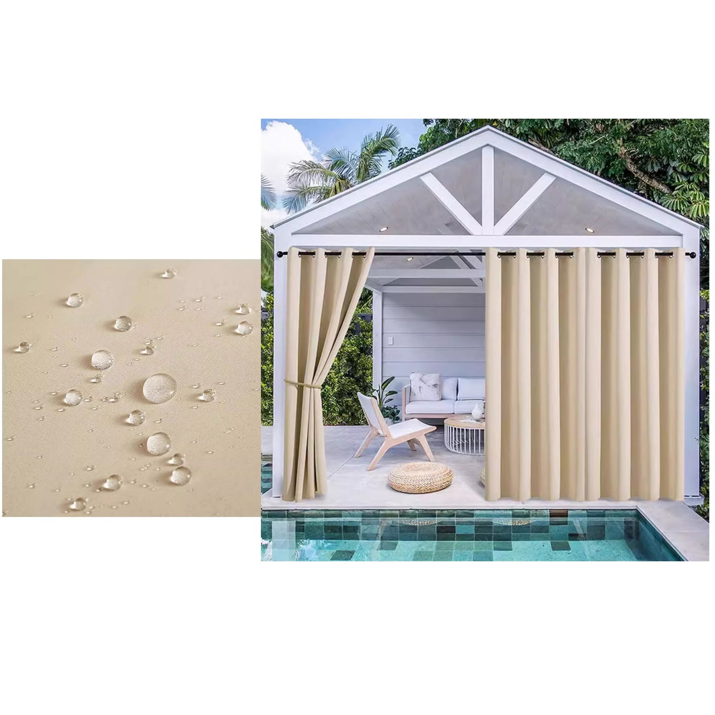 Heavy Duty Waterproof Outdoor Curtains for Patio, Pergola, Gazebo & Balcony (1300g/m & 600g/m)