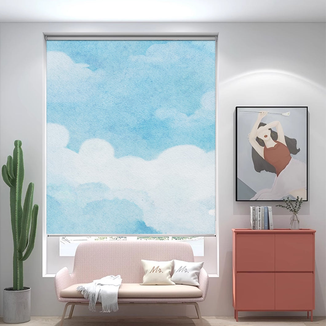 Dreaming Cloudscape Blue Sky Abstract Watercolor Window Roller Shade