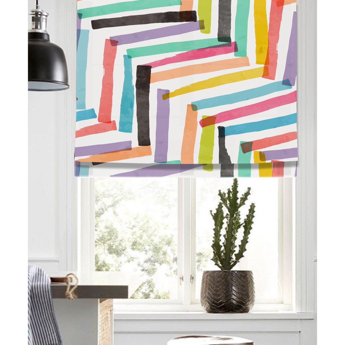 Watercolor Abstract Colorful Brush Window Roman Shade