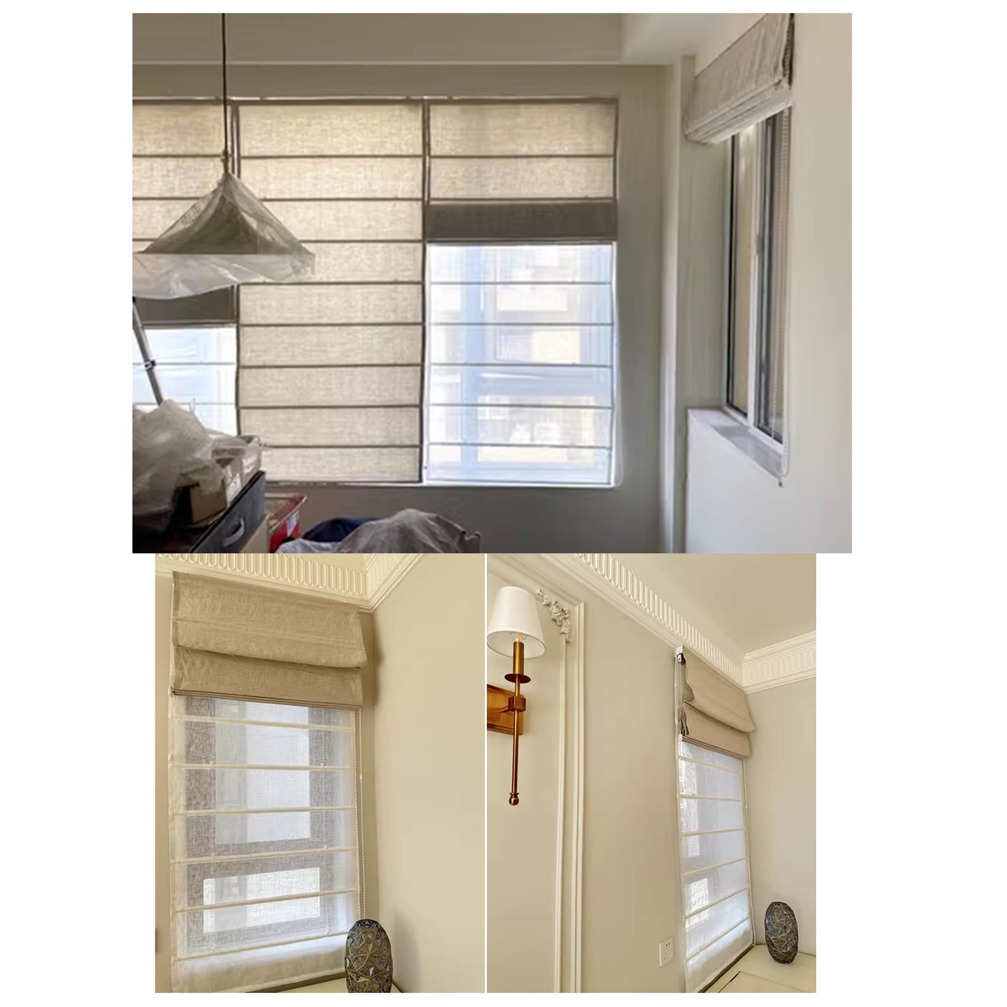 Double Layers Dual Linen Blackout and Light Filter Window Roman Shade
