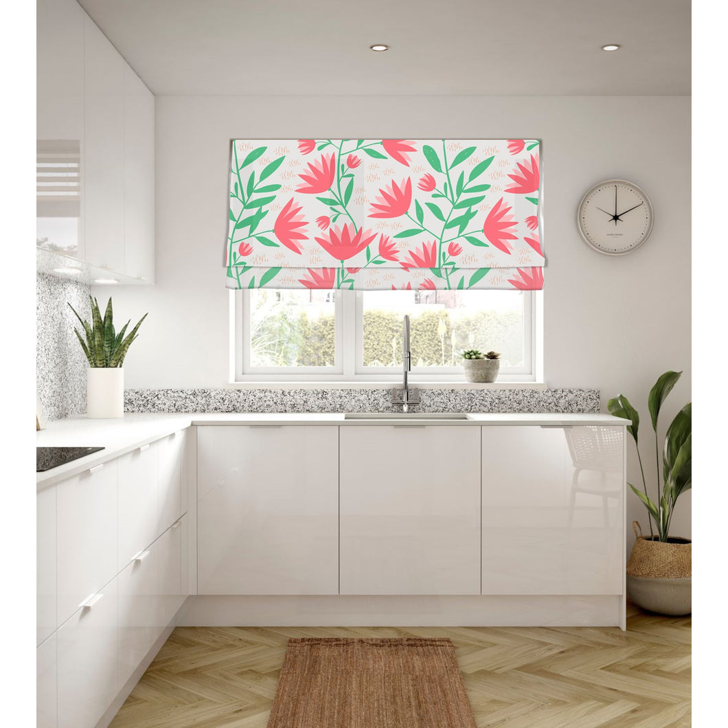 Blooming Flower in Cottage Window Roman Shade
