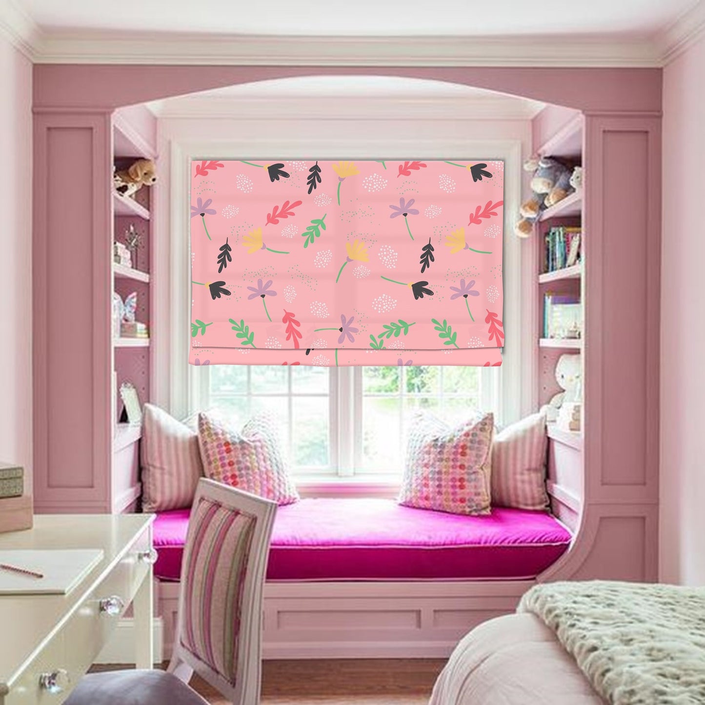 Natural Leaf in Pink Window Roman Shade