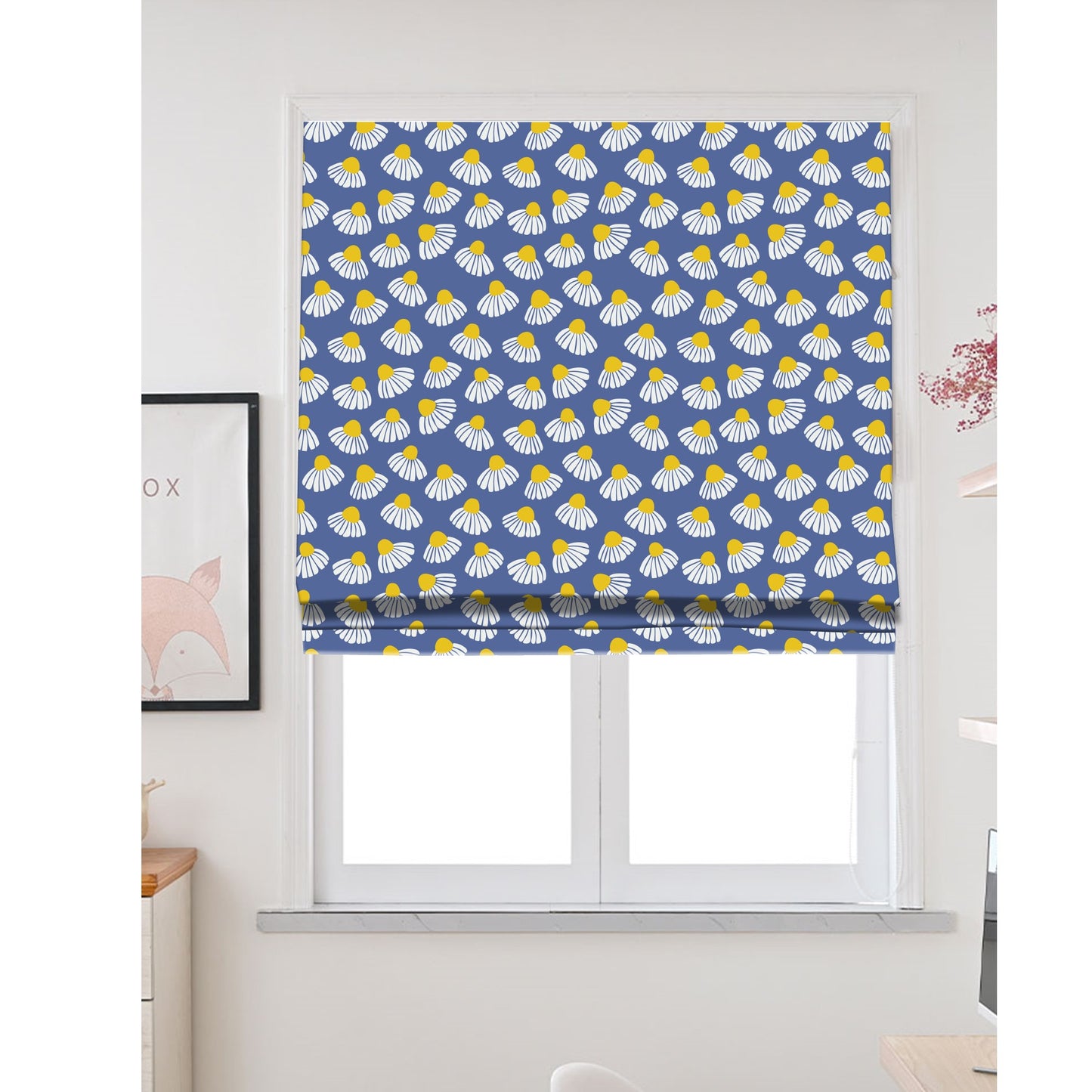 Flower Daisy in Blue Window Roman Shade