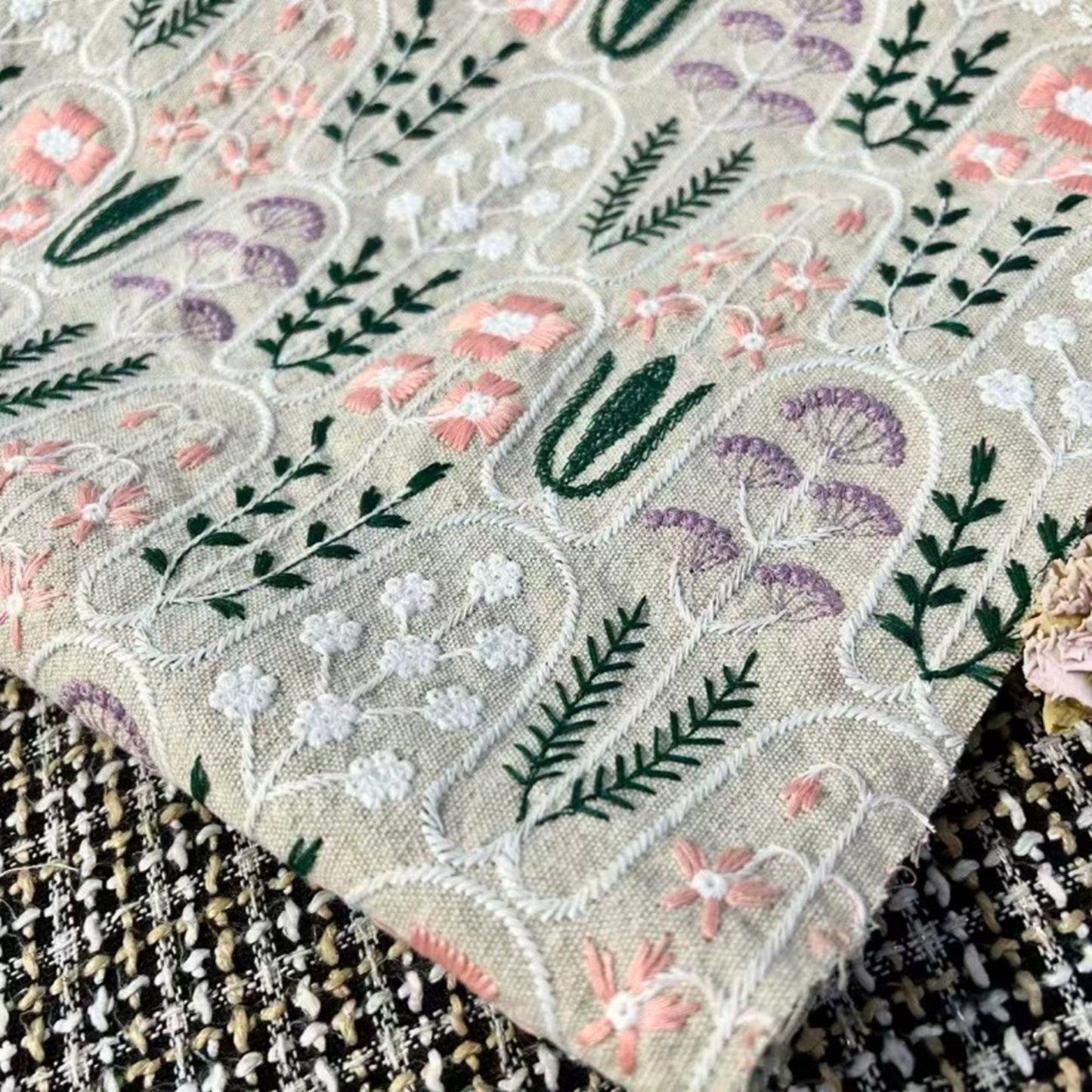 Botanical Sketch Embroidery Linen Window Roman Shade