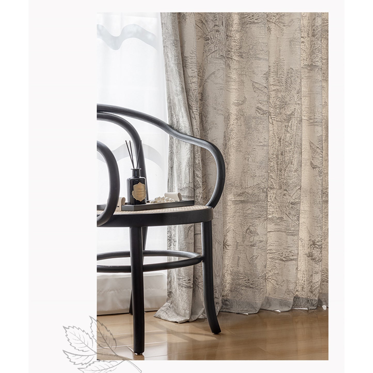 Sepia Jungle Botanical Wool Felt Window Curtains Drapery