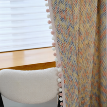 Load image into Gallery viewer, Boho Multicolor Tweed Drapery Curtains with Pom Pom Trim
