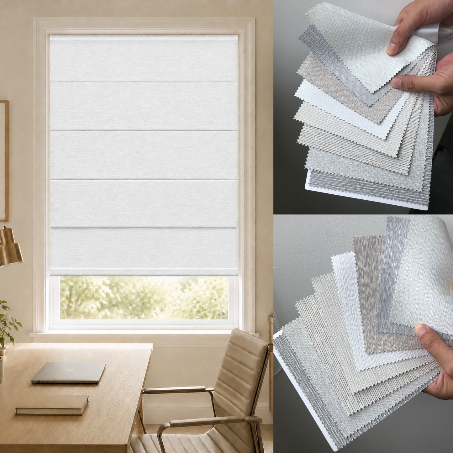 Weave Textured Blackout Flat Fold Roman Shade with Back Battens