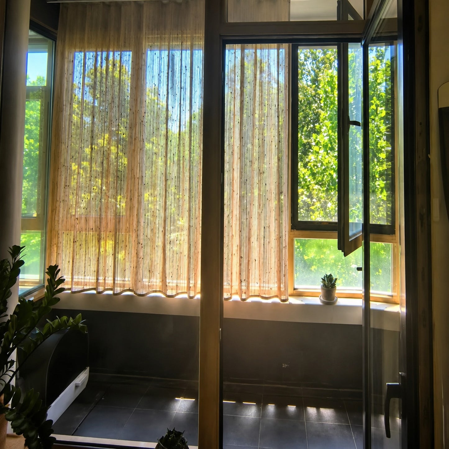 Natural Woven Fiber Curtain Rustic Light Filtering Indoor Outdoor Drapes - Curtain Track Hooks Pre-Attached