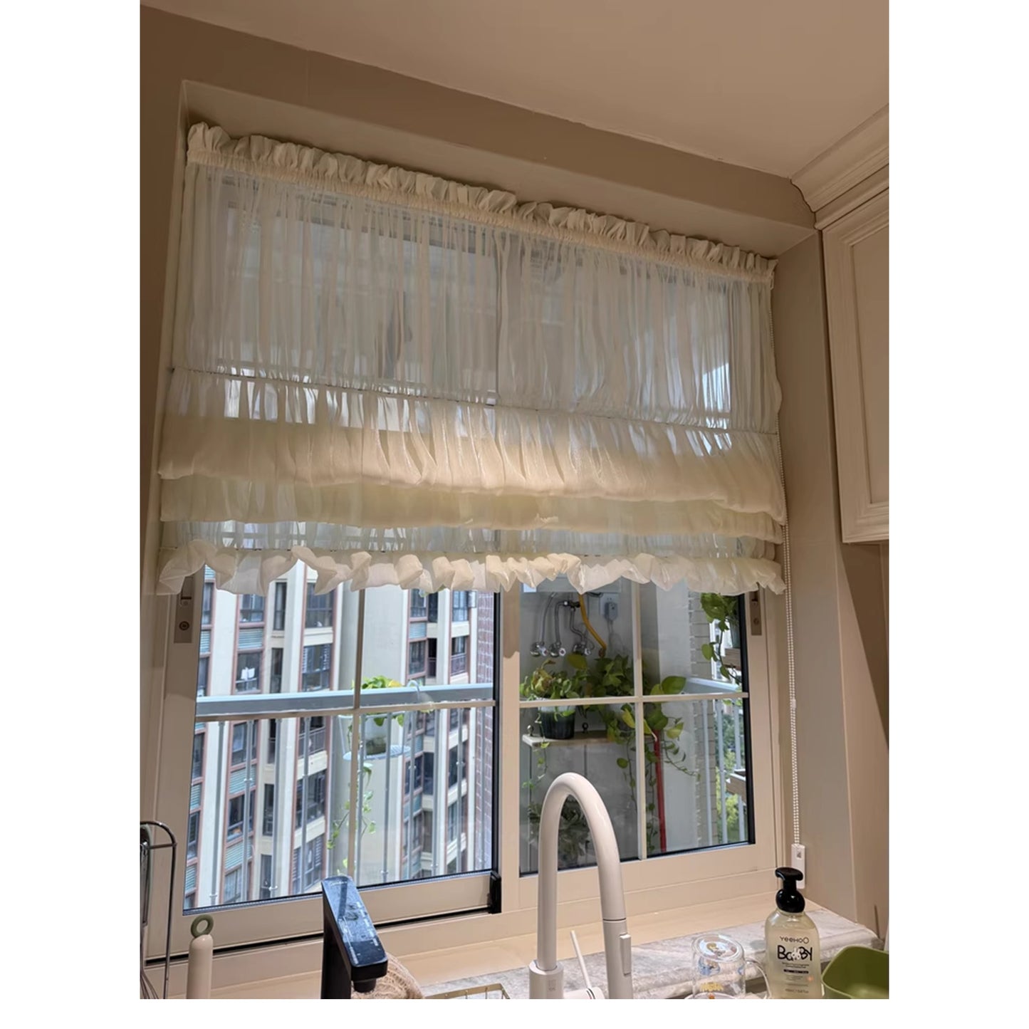 Soft Cloud Draped Aesthetic Ruffled Window Roman Shade