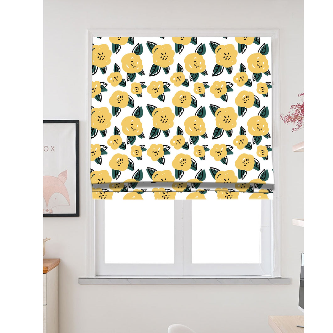 Botanical Yellow Flower Motif Window Roman Shade