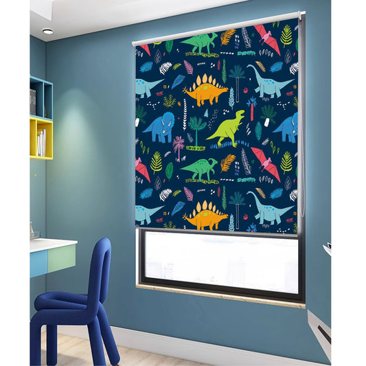 Dino Dinosaurs Blue Boy Room Window Roller Shade