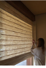 Load image into Gallery viewer, Natural Reed Linen Roman Style Window Roller Shade
