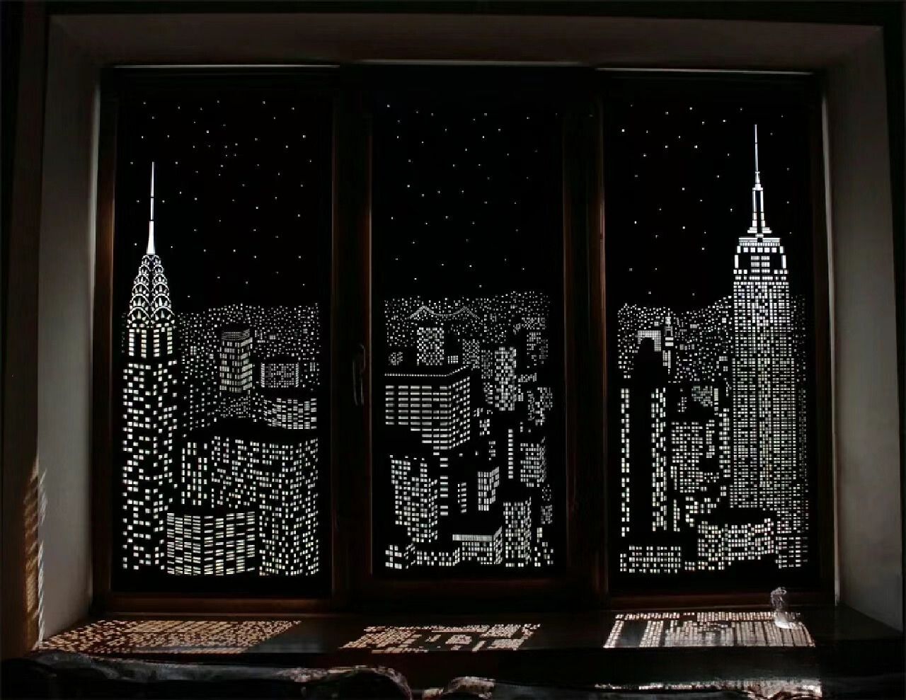 City Skycraper Embossing Cut Cutout Sparkle Window Roller Blinds Shades Curtains