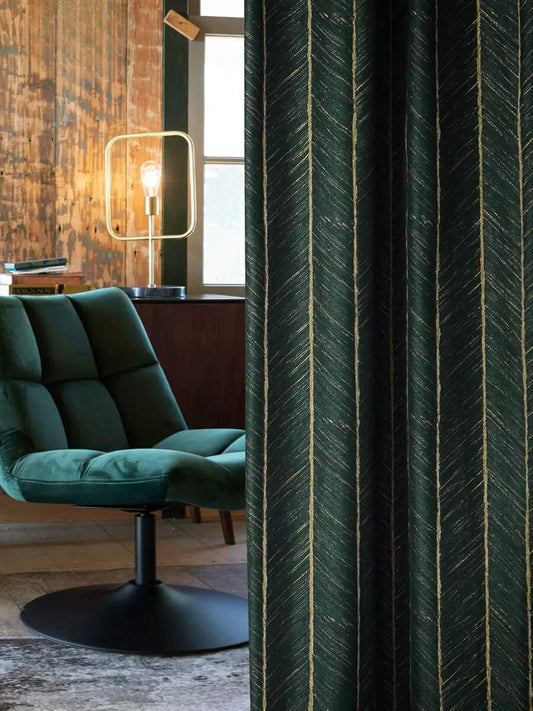 Emerald Green Herringbone Jacquard Window Curtains Drapery