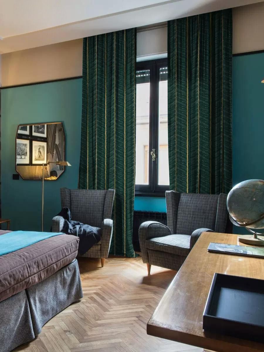 Emerald Green Herringbone Jacquard Window Curtains Drapery