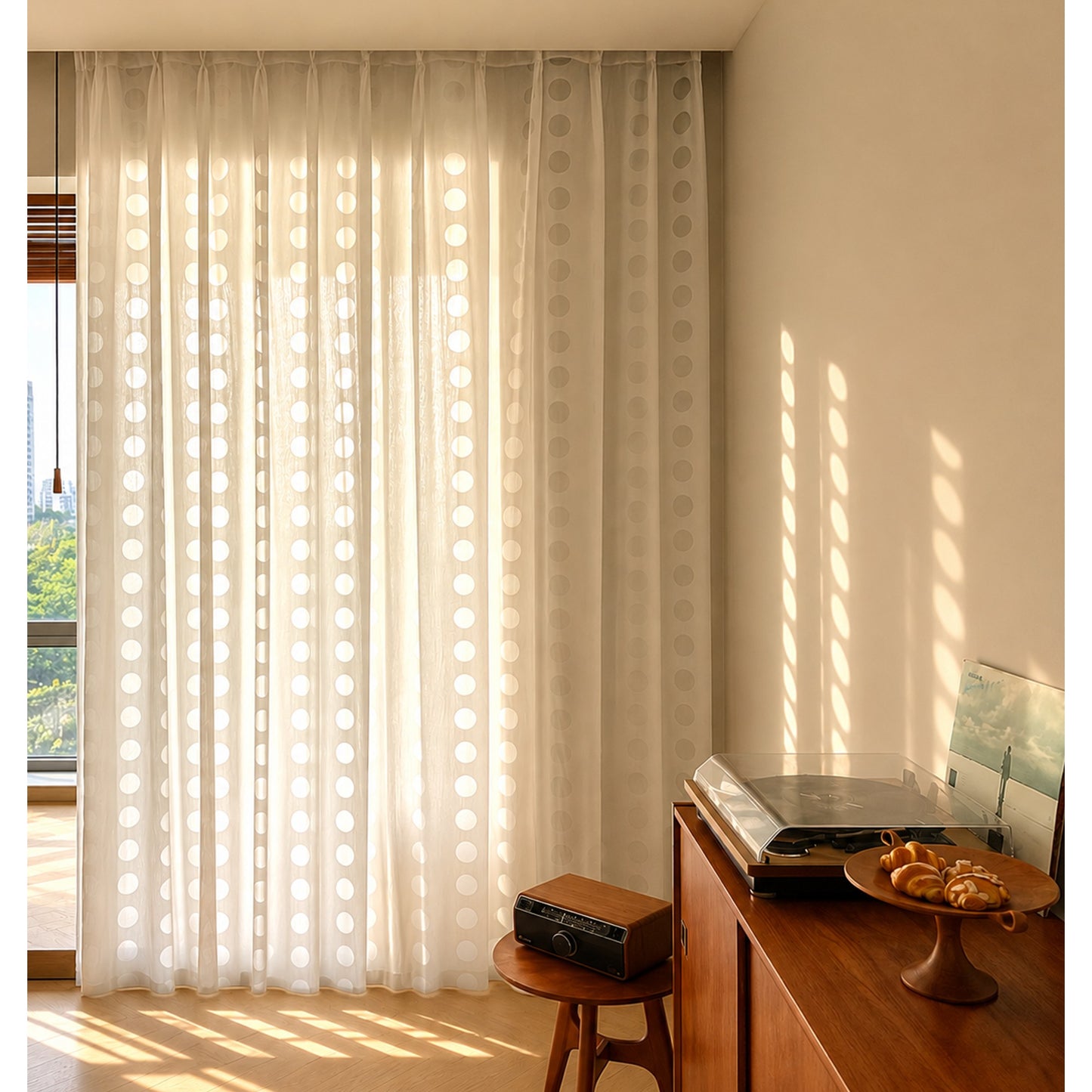 Hollow Circle Embroidered Sheer Curtains Drapery