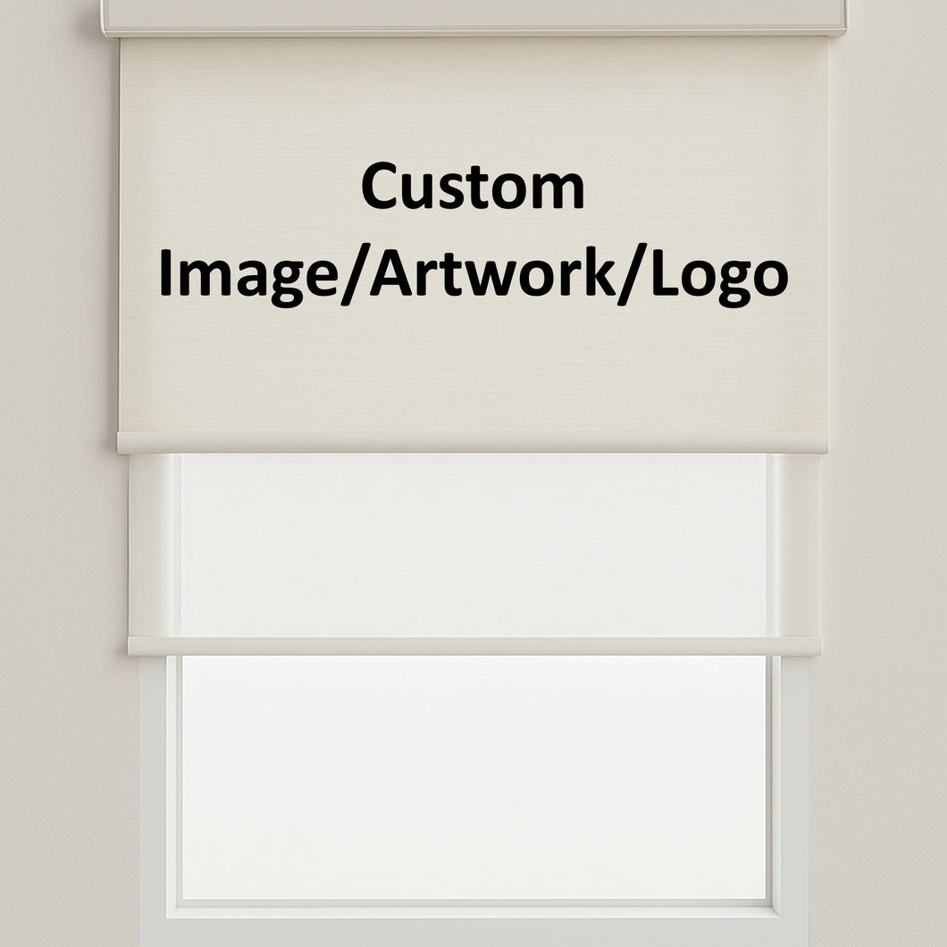 Dual Shades Custom Personalized Image and Blackout or Light Filter Roller Shade