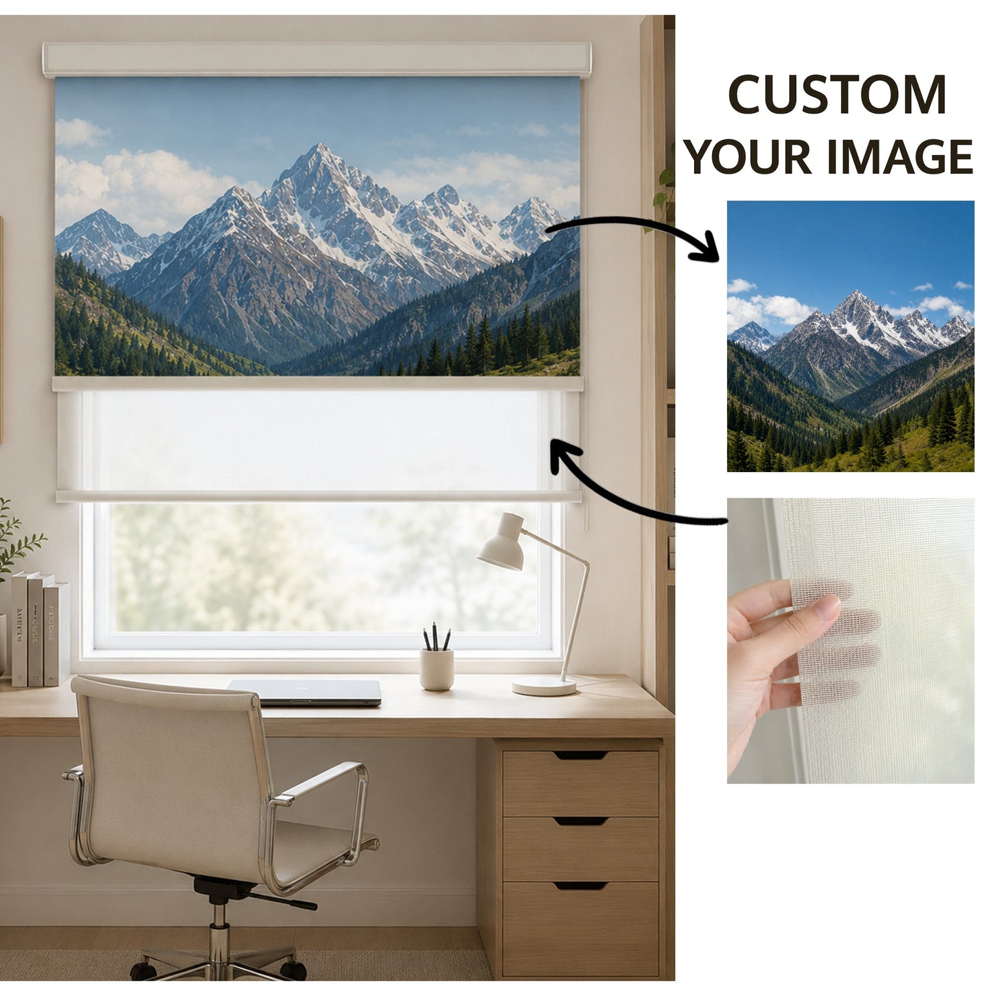 Dual Layered Custom Personalized Image and Blackout or Light Filter Window Roller Shade