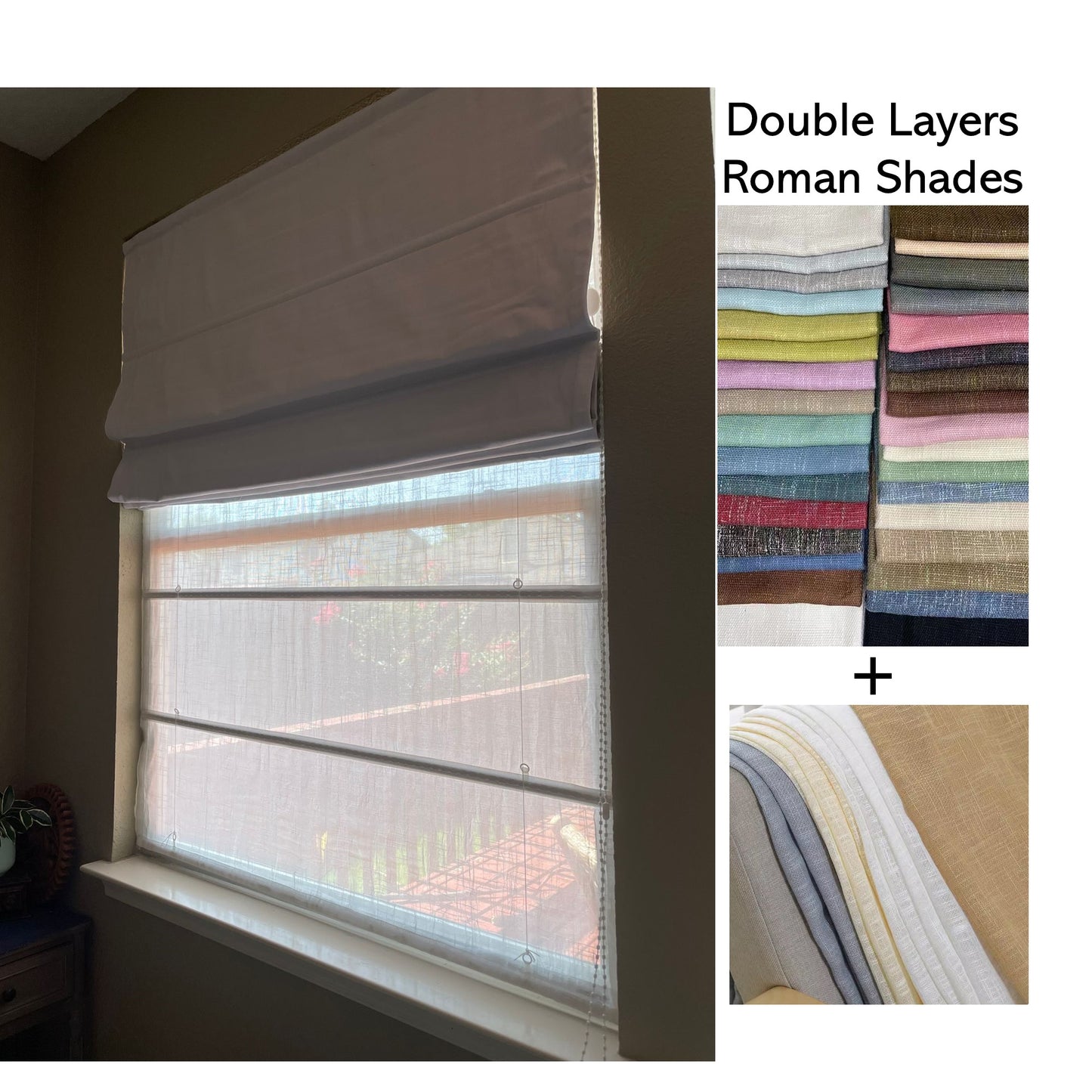 Double Layers Dual Linen Blackout and Light Filter Window Roman Shade