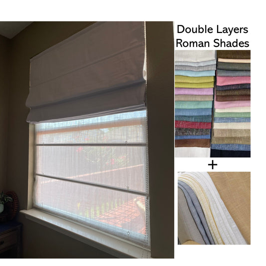 Double Layers Dual Linen Blackout and Light Filter Window Roman Shade