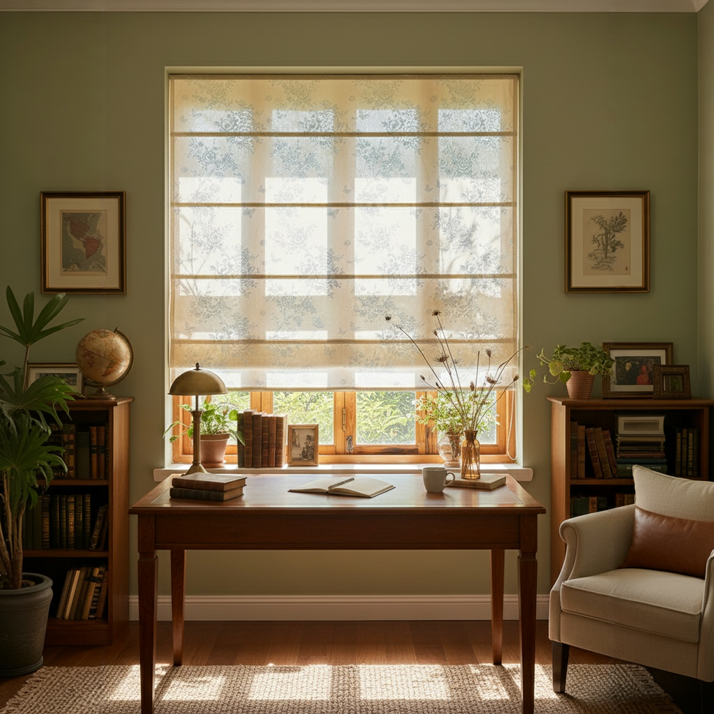 Sheer Botanical Butterfly Light Filtering Transparent Window Roman Shade