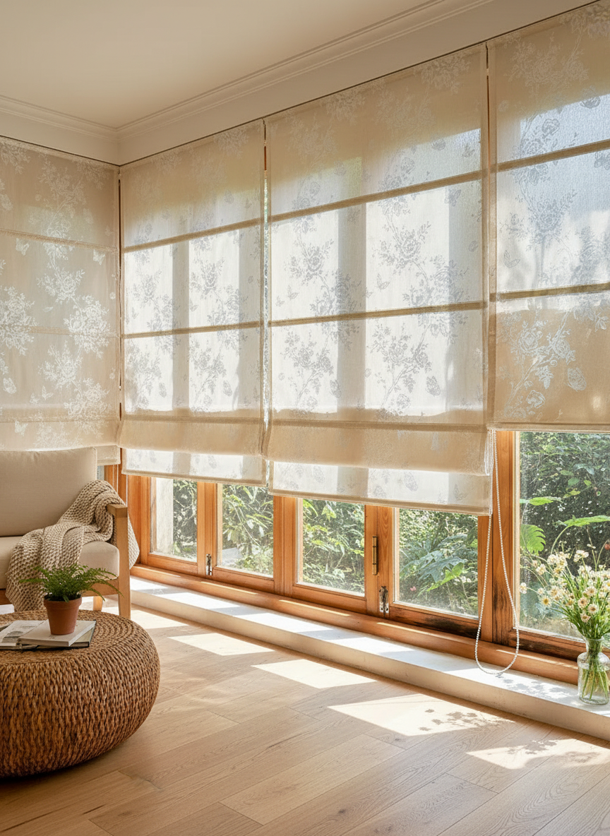 Sheer Botanical Butterfly Light Filtering Transparent Window Roman Shade