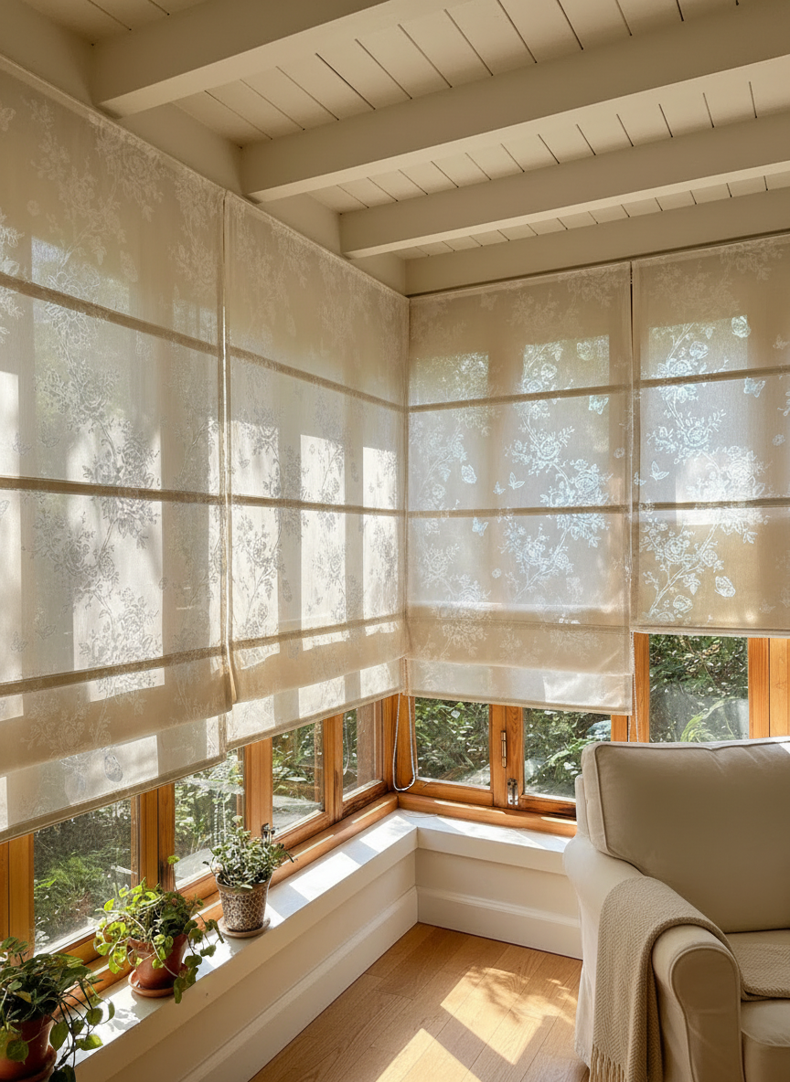 Sheer Botanical Butterfly Light Filtering Transparent Window Roman Shade