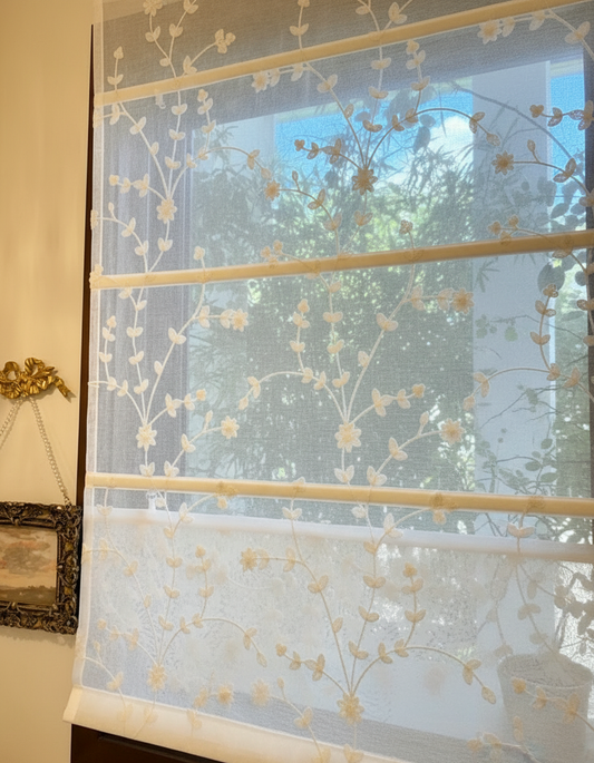 Sheer Daisy Blossom Embroidered Flora Transparent Window Roman Shade