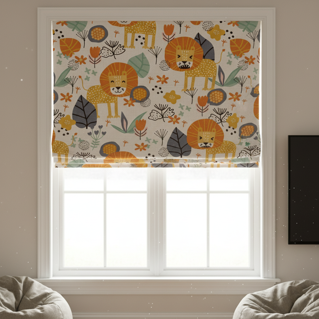 Boho Safari Lion Parade Window Roman Shade
