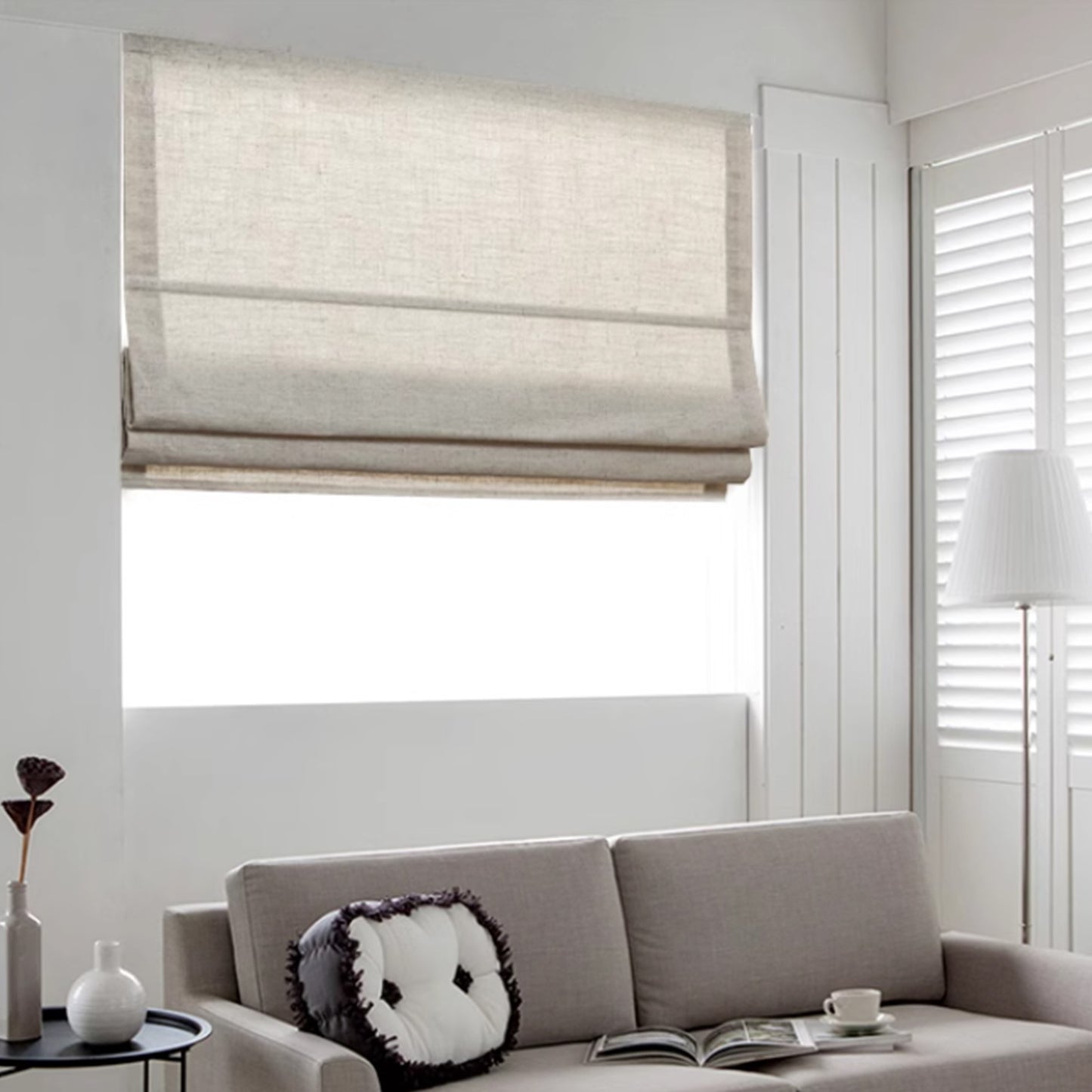 Contemporary Neutral Classic Color Plain Linen Window Roman Shade