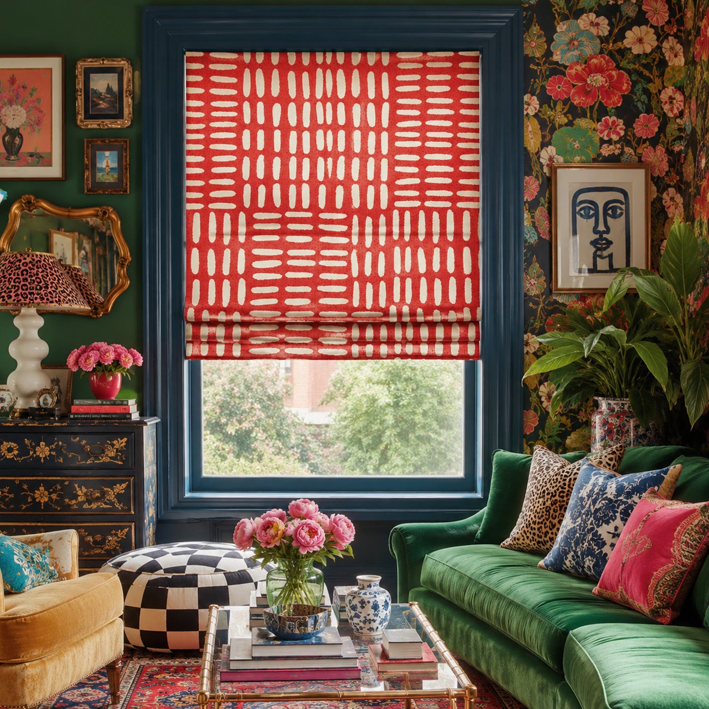 Geometry Red Funky Window Roman Shade