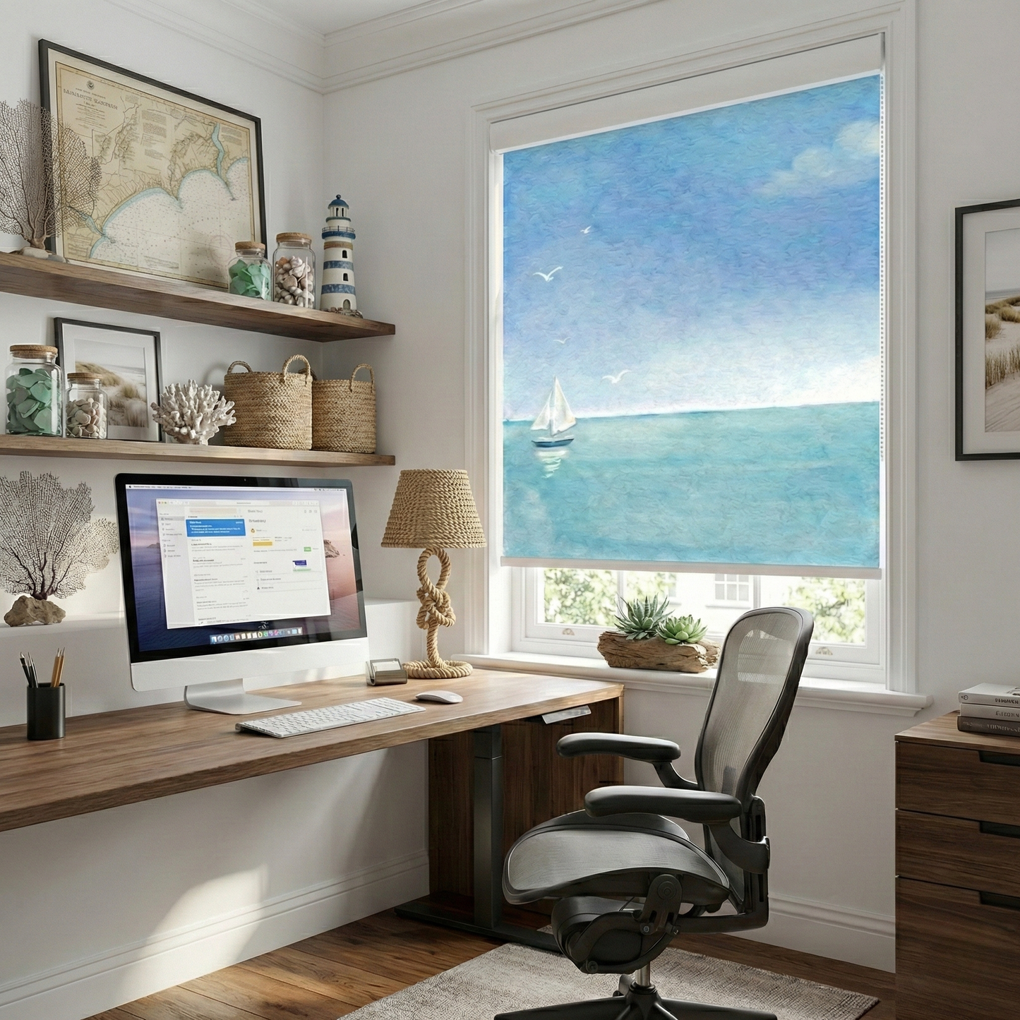 Watercolor Seascape Coastal Window Roller Shade